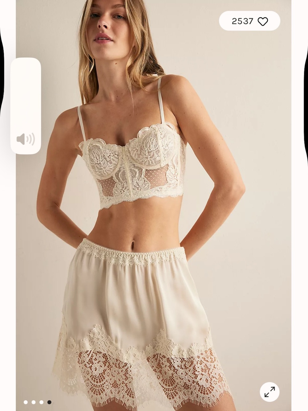 Free People Cream Lace Bralette and Shorts Set